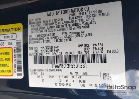 2015 Ford Mustang Gt Premium из США, поврежденный, VIN 1FA6P8CF3F5301531